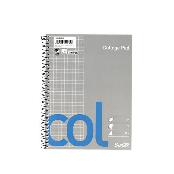 Kollegieblock A5 70 gram rutat hålat